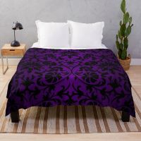 Ready Stock Purple and Black Damask Pattern Design Throw Blanket Picnic Blanket Soft Big Blanket