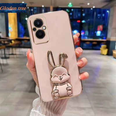 Andyh New Design For OPPO RENO7 5G RENO7 Z Reno 6 4G Reno 6Z Case Luxury 3D Stereo Stand Bracket Smile Rabbit Electroplating Smooth Phone Case Fashion Cute Soft Case
