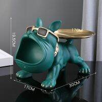 Green New Cool Dog Statue With Tray Storage Box Big Mouth French Bulldog Sculpture Resin Ornaments Animal Figurines Home Decor Gifts