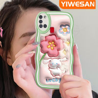 YIWESAN เคส A21s ปลอกสำหรับ Samsung น่ารักลายดอกไม้สีชมพู3D กับกระต่ายขอบกันกระแทกแบบใสแบบนิ่มเคสมือถือความคิดสร้างสรรค์เคสกล้องซิลิกาเจลฝาครอบป้องกัน