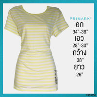 USED Primark - Yellow Striped T-Shirt | เสื้อยืดสีขาว สีเหลือง ลายทาง แขนสั้น เสื้อยืด เสื้อแขนสั้น ทรงใหญ่ แท้ มือสอง