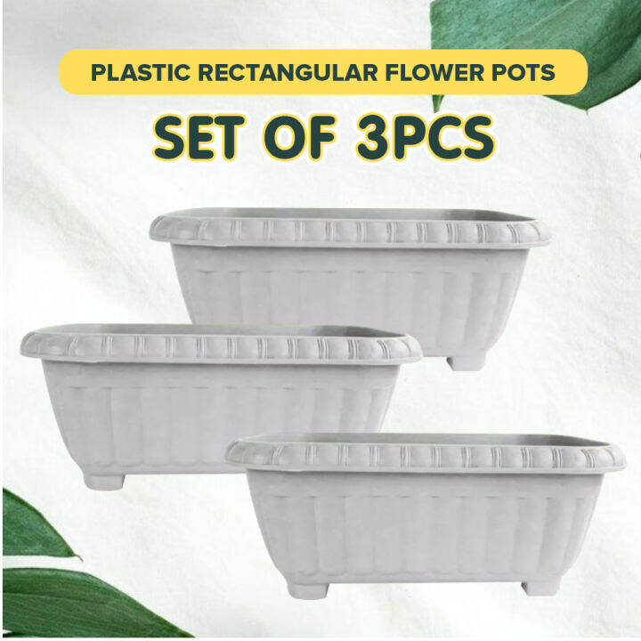 Plastic Rectangular Flower Pots For Plants Green And White, Garden
