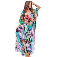 บิกินี่ Cover-Ups Boho พิมพ์ชุดยาวเอวยางยืดเซ็กซี่ Beach Tunic ฤดูร้อนผู้หญิง Beach Wear ชุดว่ายน้ำ Cover Up