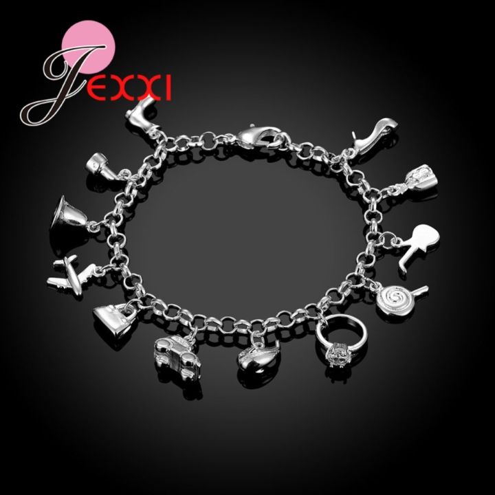 wholesale-price-real-925-sterling-silver-women-girls-cute-nice-bag-shoes-shaped-charms-bracelets-trendy-jewelry