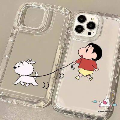 เคสโทรศัพท์เป็นคู่การ์ตูนตลกเข้ากันได้กับ iPhone 11 13 12 14 Pro Max XR 6S 6 7 8 Plus X XS MAX ดินสอสีน่ารัก Shin-Chan Nohara Shiro รองรับการกระแทกนิ่มกันกระแทก