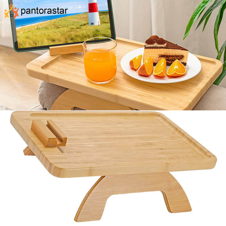 [pantorastar] Sofa Arm Clip Table Foldable Wooden Armrest Clip On Tray