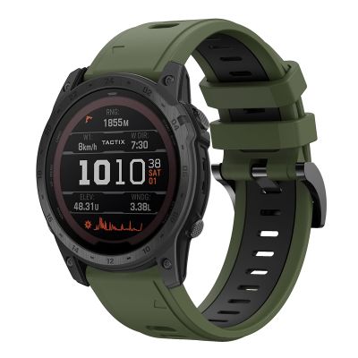 สำหรับ Garmin TACTIX 7 / 7Pro 26มม. ซิลิโคนกีฬาสองสีสายนาฬิกาข้อมือ (สีเขียวทหาร + สีดำ) (ขายเอง)