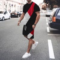 （Ready Stock）? Sports Suit Mens Summer Thin Quick-Drying Breathable Sun Protection Clothing T-Shirt Summer Clothes Matching A Set Of Chubby Slimming Shorts YY