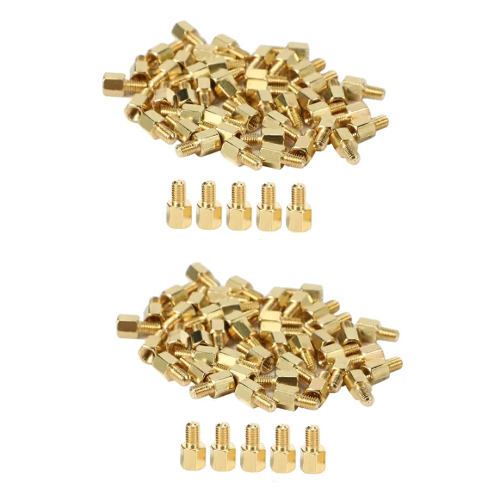 100 Pcs Brass Screw Pcb Standoffs Hexagonal Spacers M3 Male X M3 Female 5mm Th