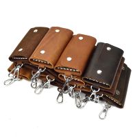 ✿✐ Vintage Crazy Horse Genuine Leather Keychain Men Women Key Holder Cow Split Car Key Bag Wallet Housekeeper Key Case wallets