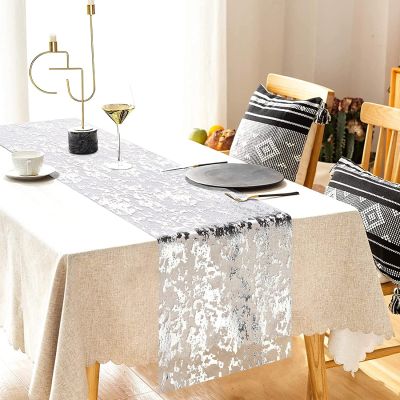 ผ้าโปร่งผ้าปูโต๊ะงานปาร์ตี้ผ้าคาดโต๊ะผ้าปูโต๊ะโลหะแวววาวผ้ากอซวิ่งโต๊ะแบบบางสีทอง