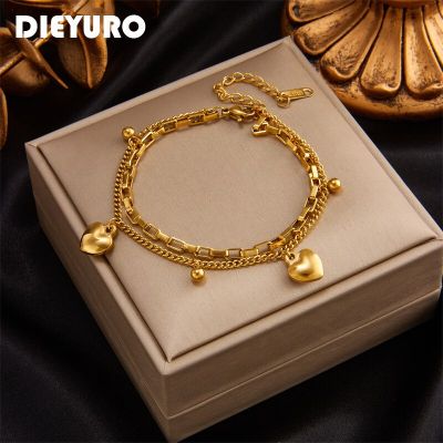 DIEYURO 316L Stainless Steel Multilayer Love Heart Bracelet For Women High Quality Gold Color Rustproof Girls Wrist Jewelry Gift