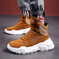 2021 Autumn Leather Men Boots High Top Ankle Brown Boots Military Battle Black Winter Snow Boot Sneakers Man Tenis Luxury Shoes