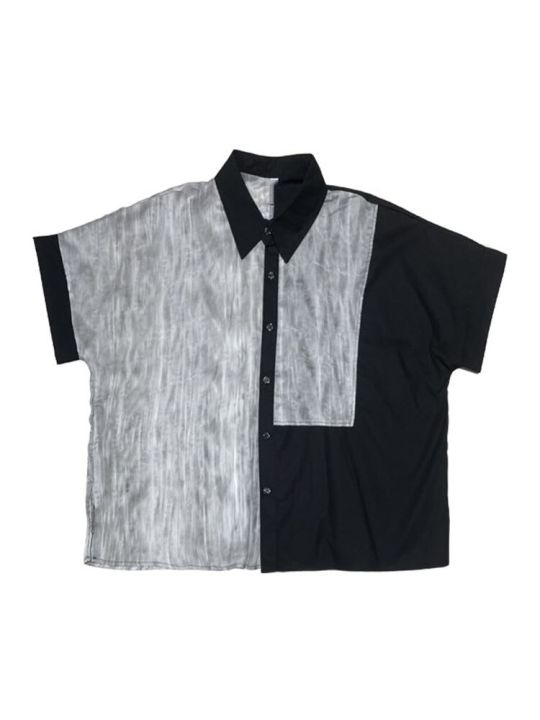 xitao-shirt-single-breast-blouse-hit-color-print-pattern-casual-loose-women-top