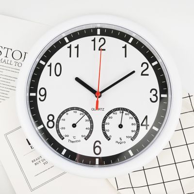 นาฬิกาแขวนผนังควอทซ์คลาสสิกสมัยใหม่พร้อมจอแสดงความชื้นในเครื่องตกแต่งฝาผนังทรงกลม Clock10ทันสมัย