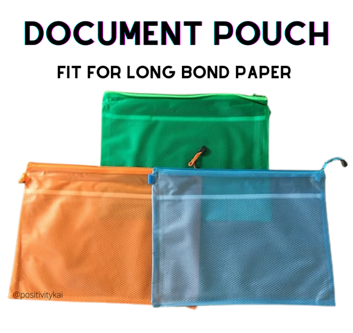 Document pouch with zipper fits long bond long plastic envelope with