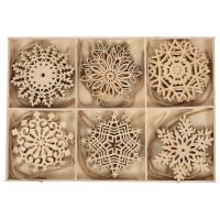 24PCS/Box Vintage Snowflake Christmas Wooden Pendants Ornaments Christmas Tree Ornaments Gifts