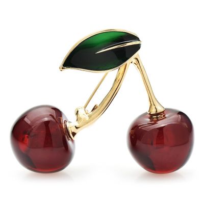 Wuli&amp;baby Delicious Cherry Brooches For Women Unisex 2-color Beauty Fruits Party Office Brooch Pins Gifts