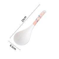 เซ็ต4ชิ้นช้อนซุปใหญ่คู่รักสไตล์ CZY-BS4003เครื่องครัวดินเผาโรแมนติกคาเมลเลียสีชมพู