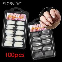 100pcs Kit False Nails France Styles Full Cover Nail Art Tips Fake Square With Design For Nails Press On Finger Long Ballerina