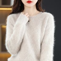 ☼ 100 mink cashmere sweater Women 39;s knitting sweater O-neck long sleeve pullover Autumn and winter clothing warm top