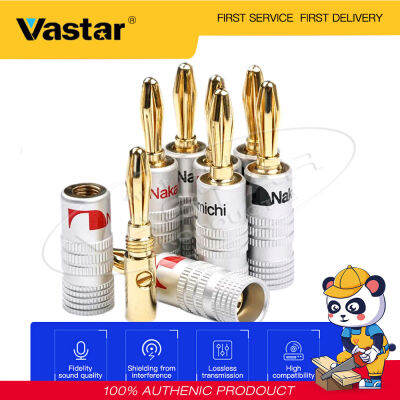 Vastar ปลั๊ก4มม. กล้วย8ชิ้นใหม่24K ชุดอุปกรณ์ลำโพง Nakamichi สำหรับขั้วต่อลำโพงวิดีโอทองแดงบริสุทธิ์ทำขึ้นมาเองไม่ติดแม่เหล็กล็อคสกรูคู่ไม่ต้องบัดกรียอมรับ8AWG 20AWG สายลำโพง