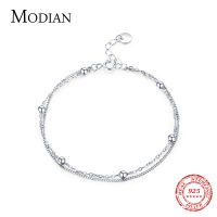 Modian Silver Double Layer Beads Link Chain 100 925 Sterling Silver Trendy Simple Female Bracelet For Women Wedding Jewelry