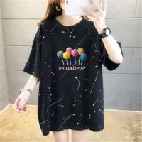 COD tjjs079 【40-150kg】 Korean Style Plus Size Lollipop Printed Tee Womens Oversized T-shirt Casual Round Neck Short Sleeves Big Size Tops Loose Fit Patterned Tops Tummy Hide Tee For Chubby Ladies