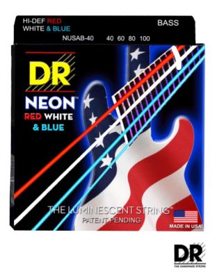 DR Strings NUSAB-40 สายกีตาร์เบส 4 สาย แบบเคลือบ สีธงชาติอเมริกา เรืองแสง (Light, 40/100) ** Made in U.S.A.**