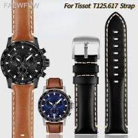 Ot✳♛สาย T125 T125.617ซามูไรสีดำ22มม. ปลดเร็วสำหรับ Tissot 1853มม. สายรัดข้อมือผู้ชายหนังวินเทจ22มม.