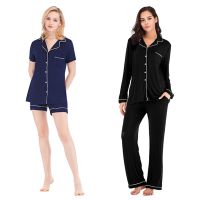 【CW】 Modal Cotton Soft Sleepwear Set for Collar Color Short Sleeve Breasted Lounge PJs