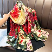 ♀☼▲ Silk Scarf Women Shawl Female Fashion Scarves Screen Flower Spring Summer Sunscreen Beach Scarf Air Conditioning Shawl Wrapped