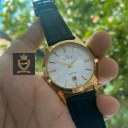 Đồng hồ nam dây da, đồng hồ đeo tay nam OMEGA mặt tròn thời trang cao cấp