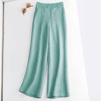 COD DSGERTRYTYIIO Straight pants womens new elastic high waist buckle slim casual pants cotton linen wide leg pants