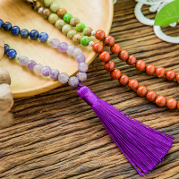 8mm Natural Stone 7 Chakra Necklace Meditation Yoga Peace Spirit Jewelry 108 Japamala Beaded Rosary Tassel Pendant