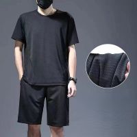 +【‘ Fitness Clothes Mens Ice Silk Quick Drying Sportswear Set Summer Short Sleeves T-Shirt Gym Running Basketball Training Shorts