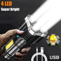 Bright Flashlight 4 LED +COB side light USB Rechargeable Tactical Torchlight Waterproof hand torch Strong Light Camping