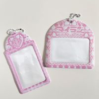 3 Inch Pink Lace Photocard Holder Kpop Idol Photo Card Holder Photo Cute Bus Card ID Holder Idol Photocard Pendant Keychain Card Holders