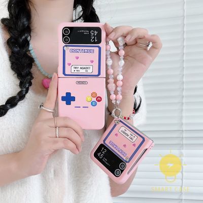 For เคสมือถือ Z Flip 4 [Retro Game Machine Pink Chain Skin Friendly] เคส Phone Case For SAMSUNG Galaxy Z Flip 4 / Z Flip 3 Ins Korean Style Retro Classic Couple Shockproof Protective TPU Cover Shell