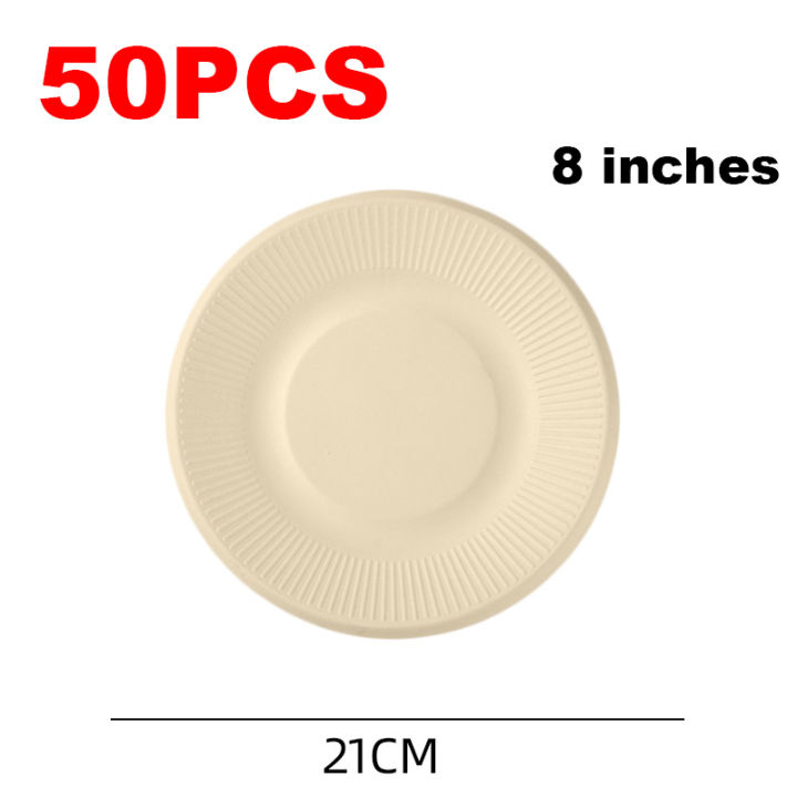 50pc-bagasse-compostable-log-round-tableware-แผ่นกระดาษย่อยสลายได้-sugarcane-fibre-party-tableware