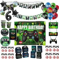 ☌ Video Game Gamepad Party Supplies Disposable Tableware Cup Plate Napkins Banner Boy Gamepad Balloon Happy Birthday Decoration