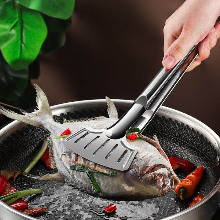 คีบอาหารคีบสแตนเลสบาร์บีคิวสำหรับครอบครัวปลาทอดที่คีบปลาย่างเครื่องมือสำหรับทอดสเต็กที่คีบอาหาร