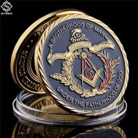 เหรียญทอง European Masonic Freemasonry Brotherhood สีทองและสีน้ำเงินเหรียญที่ระลึกทรงกลมคู่-SYU STORE