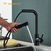 Senlesen Black Pull Out Kitchen Sink Faucet 2 Function Spout Taps Stainless Steel Deck Mounted Hot Cold Water Mixer Tap Crane
