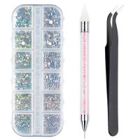 Glass AB Nail Art Rhinestones Decorations Stones Art Supplies Clear Crystal Rhinestones with Pick Up Tweezer Picker Dotting Pen