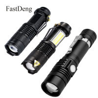 LED Flashlight 2000LM Q5 Mini LED Flashlight COB Torch AA14500 Adjustable Zoom Focus Torch USB T6 Flash Light 18650 Penlight