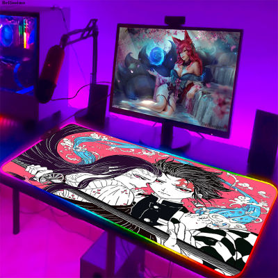 อะนิเมะแผ่นรองเมาส์ Xxl Led M Ousepad บริษัท Backlit ปีศาจฆ่าอุปกรณ์พีซี Rgb โต๊ะเสื่อเล่นเกมแล็ปท็อปเกมเสื่อ Gamer Mause