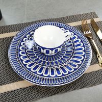 [Hot On Sale] New Bone China Creative Blue Dinner Plate Coffee Cup Saucer Afternoon Tea Steak Western Plate Home Kitchen Party Utensils Gift