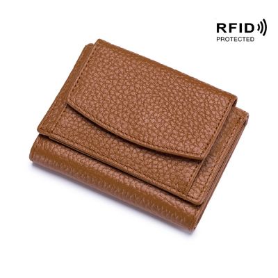 กระเป๋าสตางค์แบบหนีบสำหรับผู้ชายและผู้หญิงกระเป๋าเก็บ Dompet Koin ขนาดเล็กสำหรับธุรกิจกระเป๋าเก็บบัตร RFID หนังของแท้