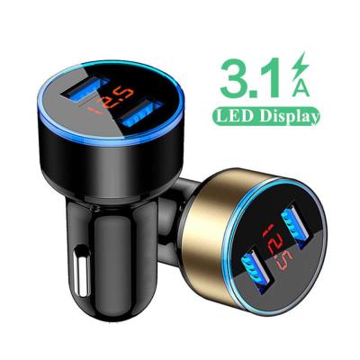 ที่ชาร์จในรถยนต์ 3.1A Dual USB Car Charger ที่ชาร์จในรถยนต์พร้อมจอ LCD 2พอร์ตแสดงค่าไฟฟ้าที่ชาร์จแบต 2 พอร์ต ไฟแสดงโวลท์ หัวชาร์จในรถ Fast Charger